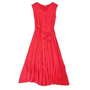 NANETTE LEPORE Coral Red Button-Front Belted Sleeveless Gauze Dress Size 8